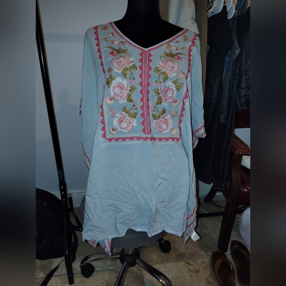 Chic Embroidered Light Blue Tunic - Picture 4 of 16